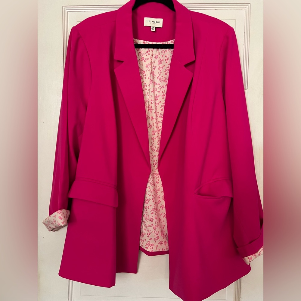 Skies Are Blue fuchsia blazer. Full stretch lining.